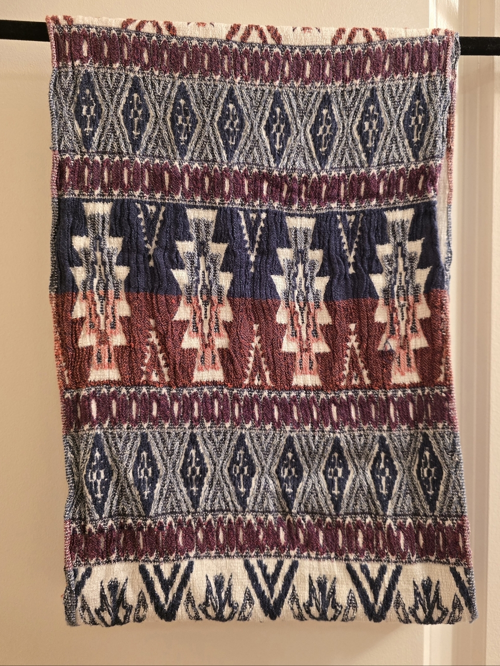 Aztec Pattern Infinity Scarf in Navy, Rust & Cream